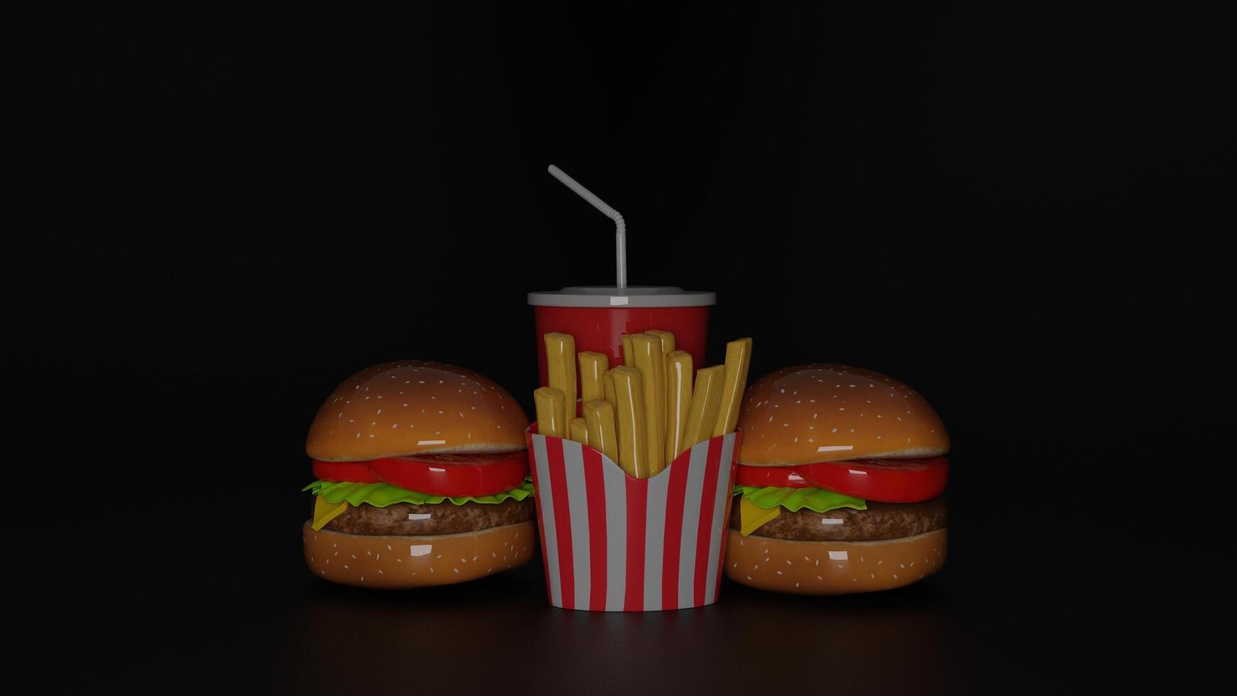 3d rendering of hamburger and fries photo