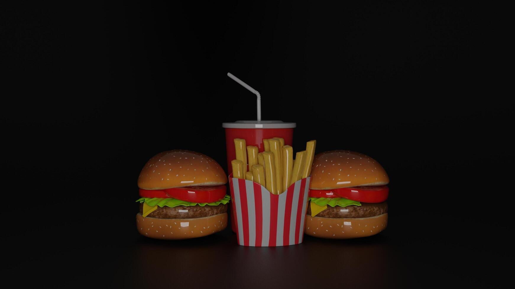 3d rendering of hamburger and fries photo
