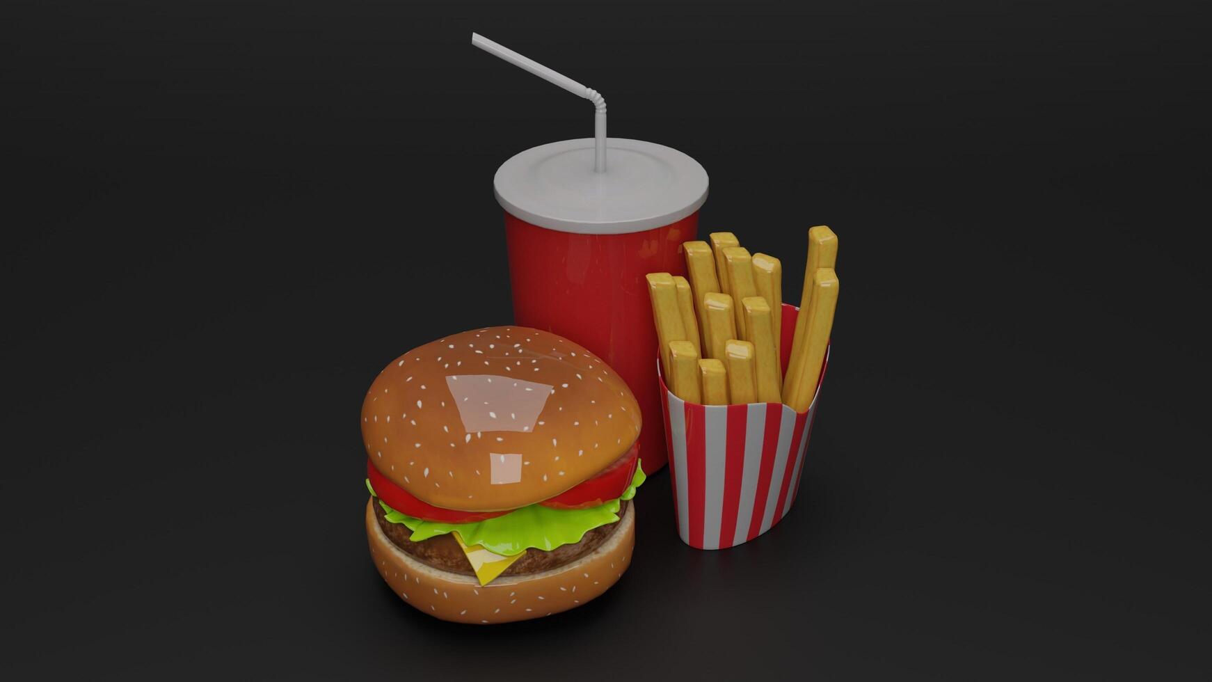 3d rendering of hamburger and fries photo