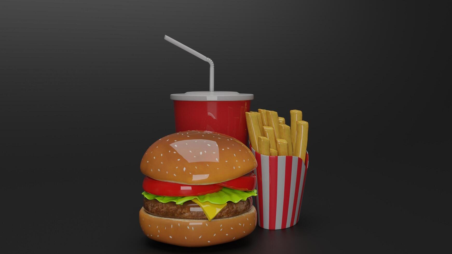3d rendering of hamburger and fries photo