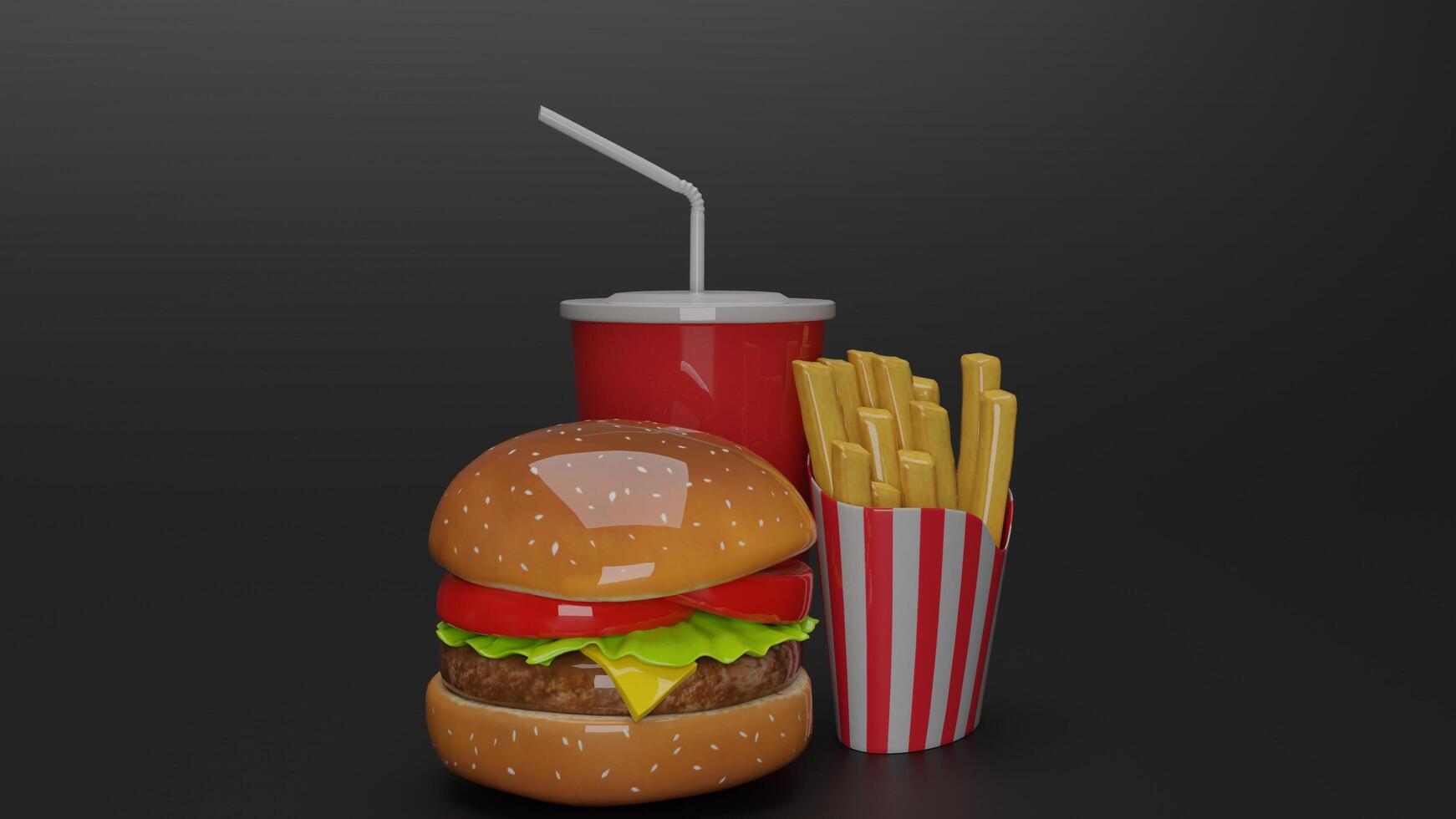 3d rendering of hamburger and fries photo