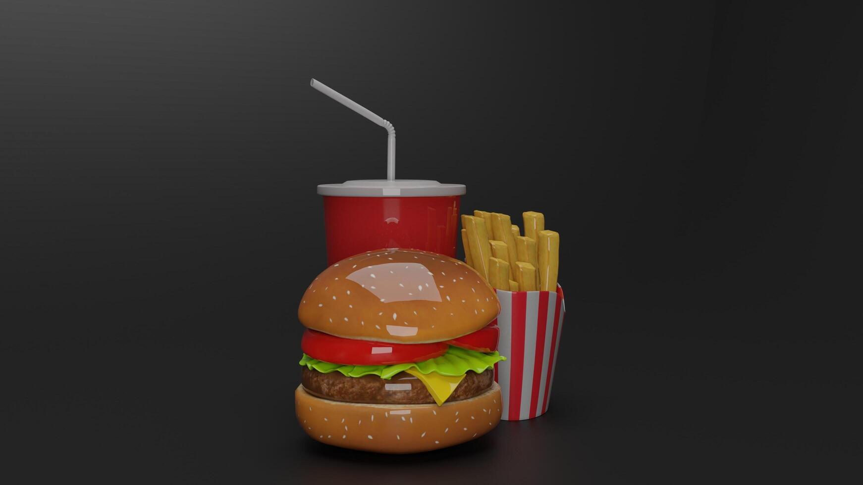 a hamburger and fries on a black background photo