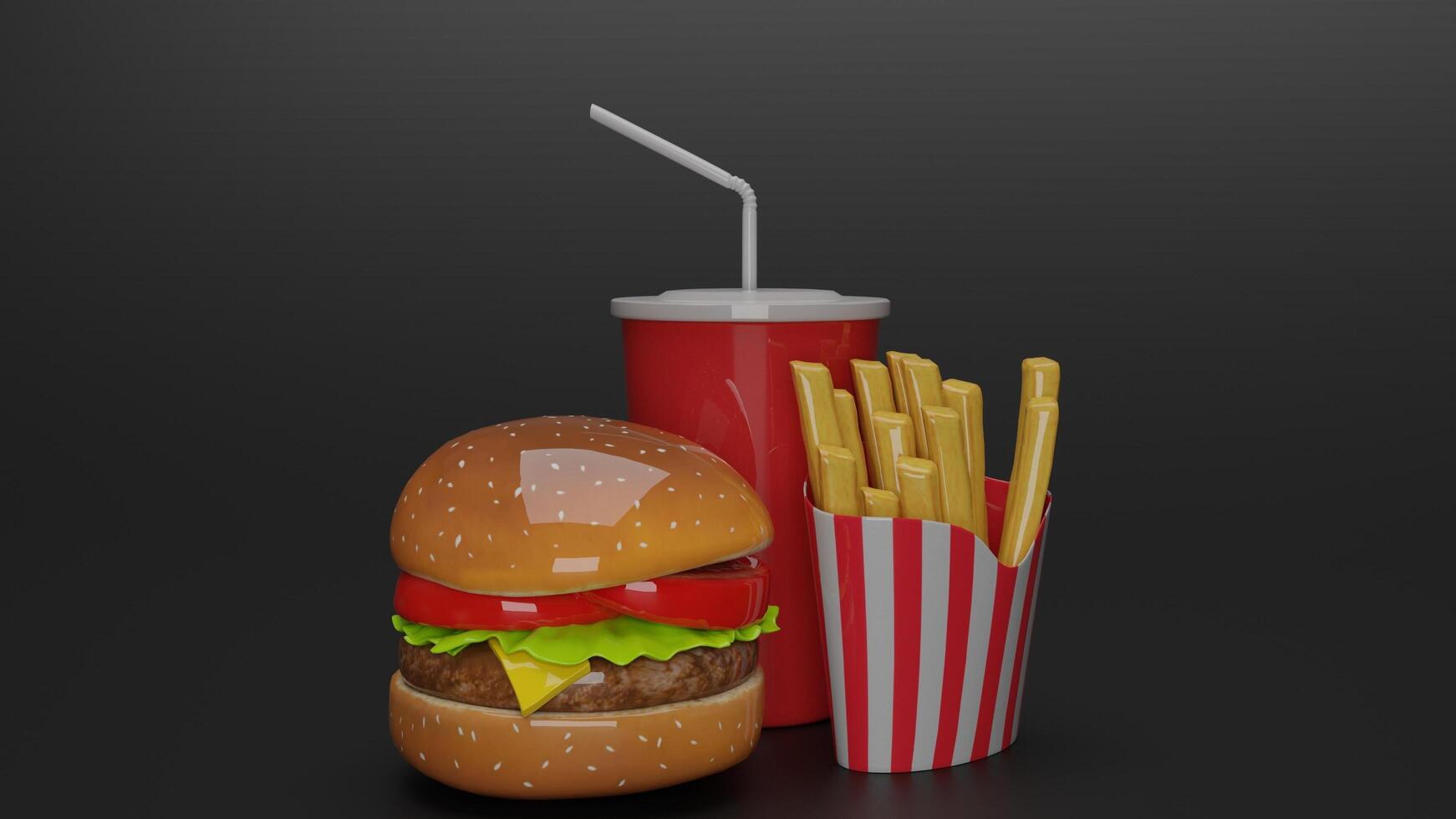 a hamburger and fries on a black background photo