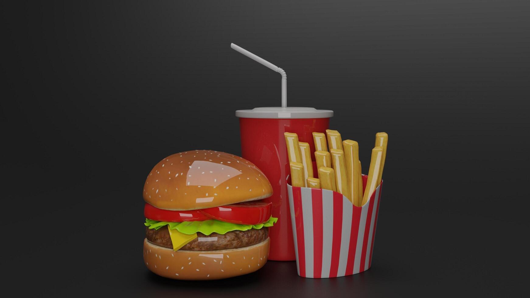 a hamburger and fries on a black background photo