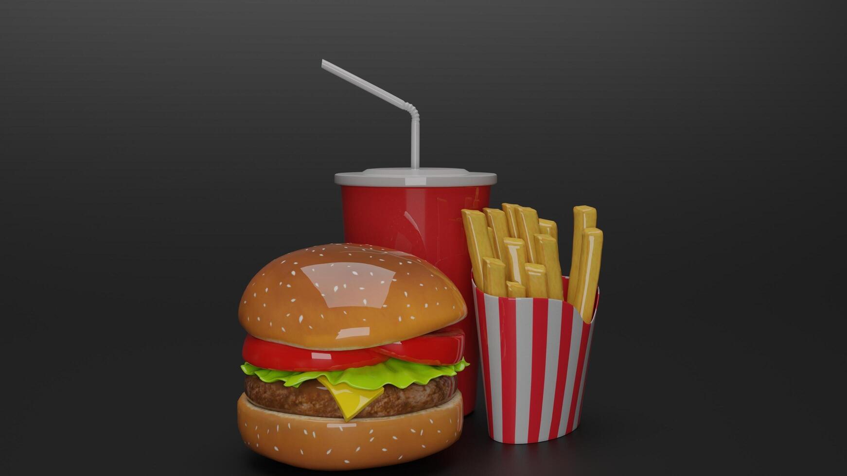 a hamburger and fries on a black background photo