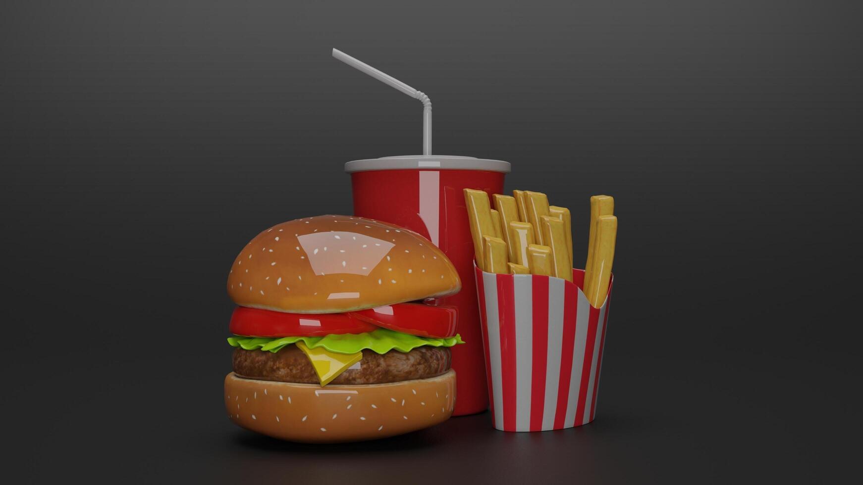 a hamburger and fries on a black background photo