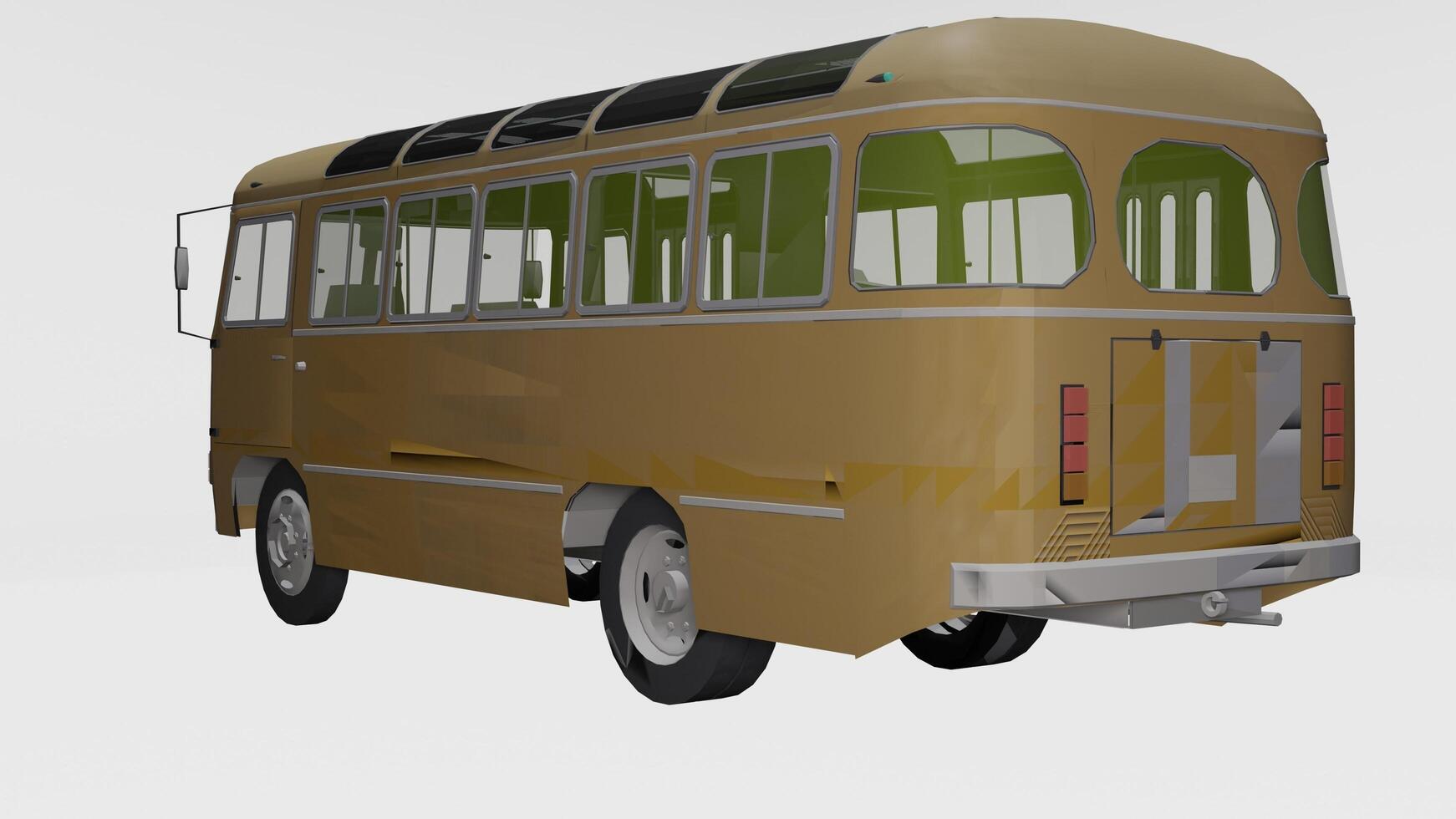 a 3d model of a bus with a green roof photo