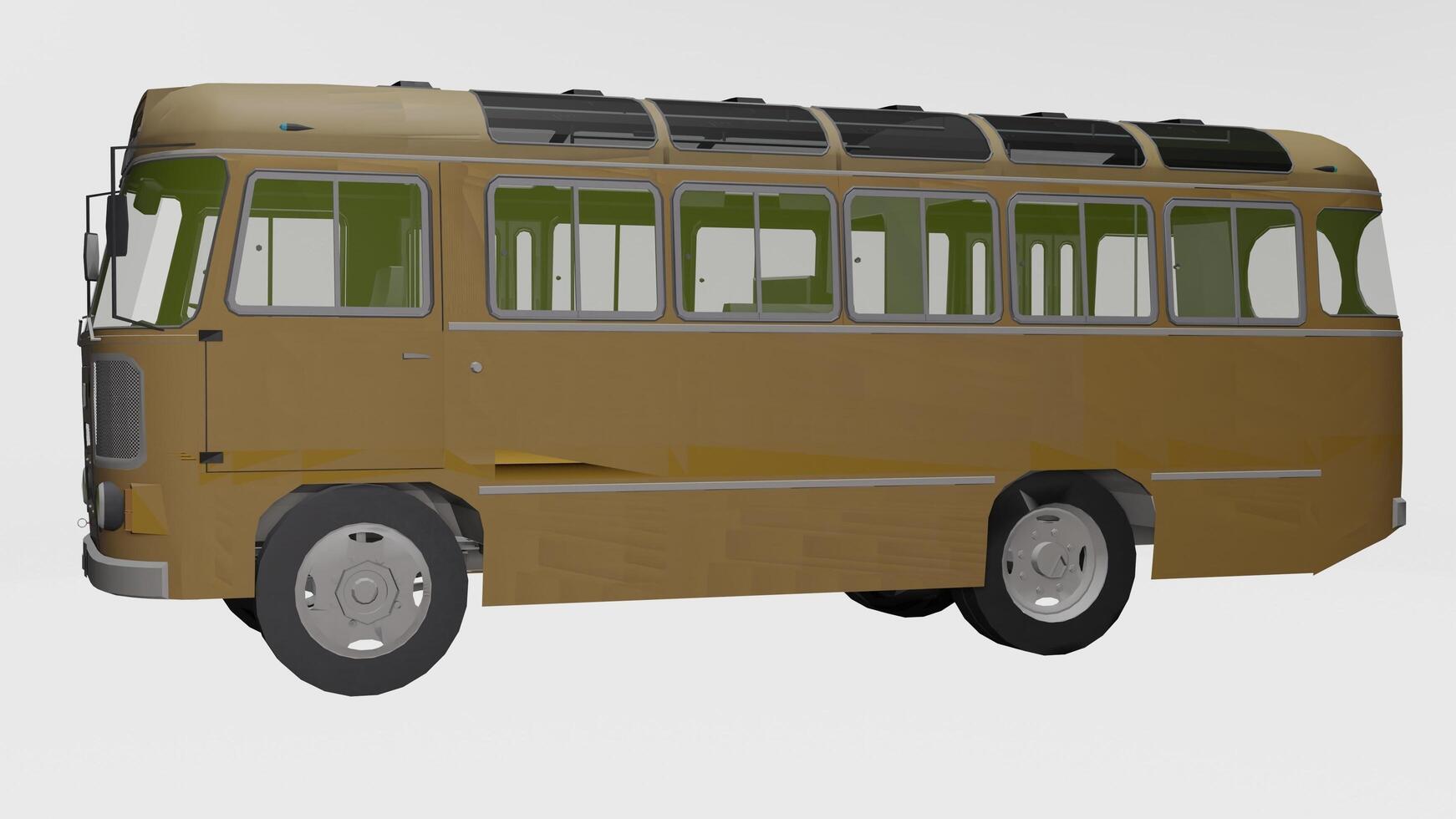 a 3d model of a bus with a green roof photo