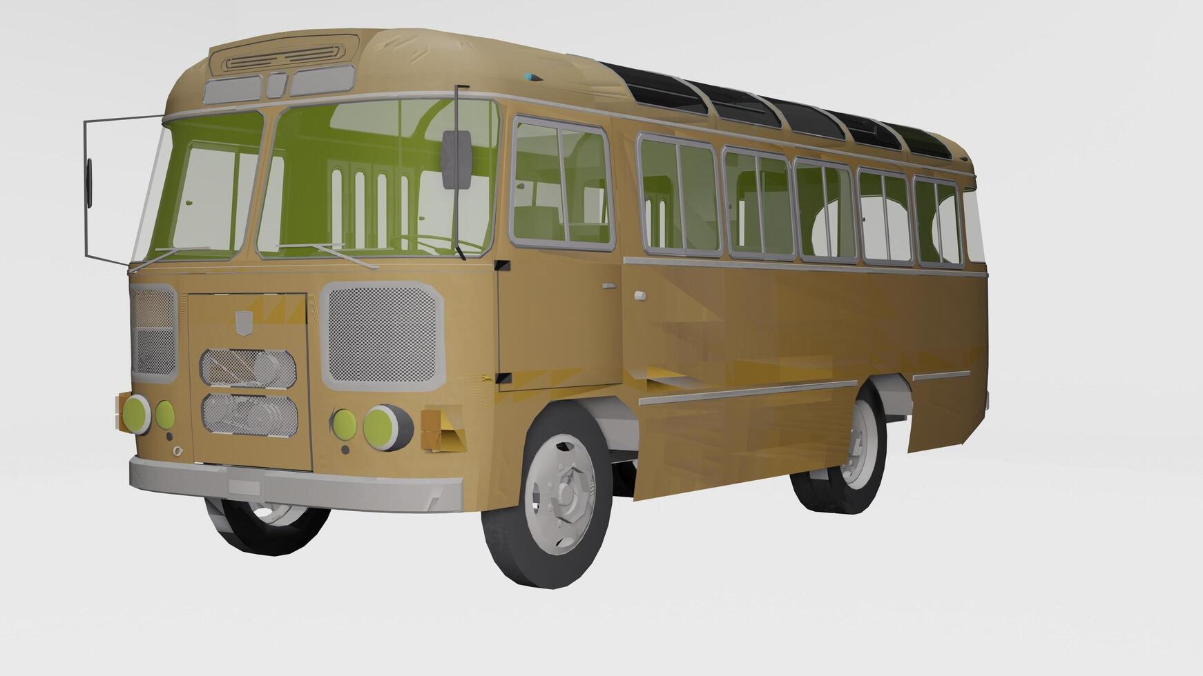 a 3d model of a bus with a green roof photo