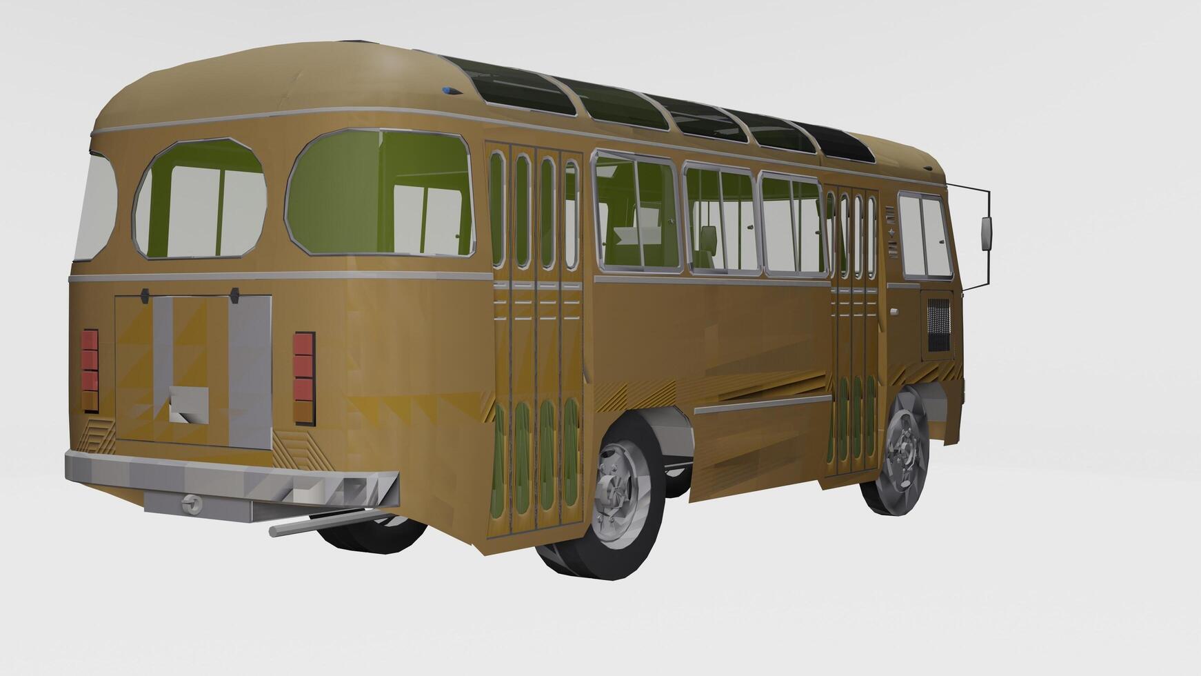 a 3d model of a bus with a green roof photo