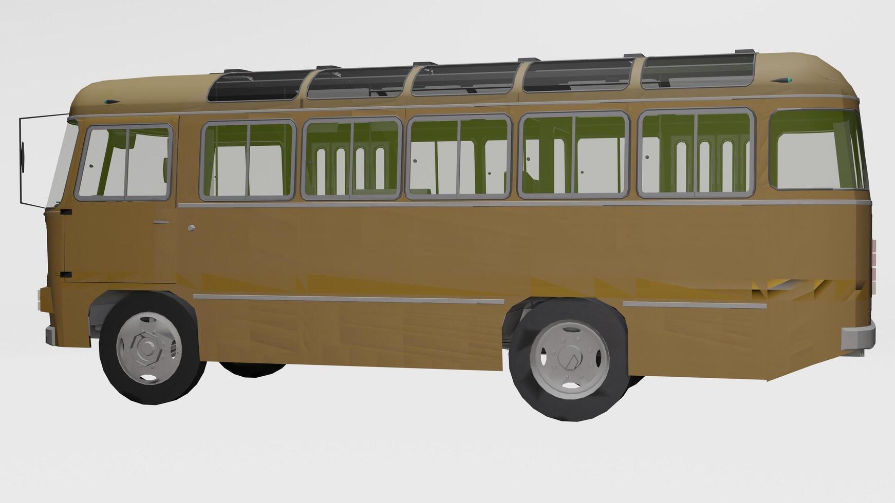 a 3d model of a bus with a green roof photo