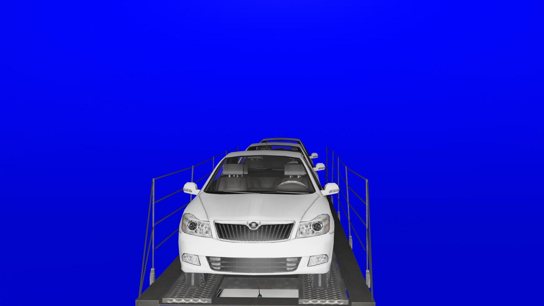 A car is on a conveyor belt in a blue sky photo