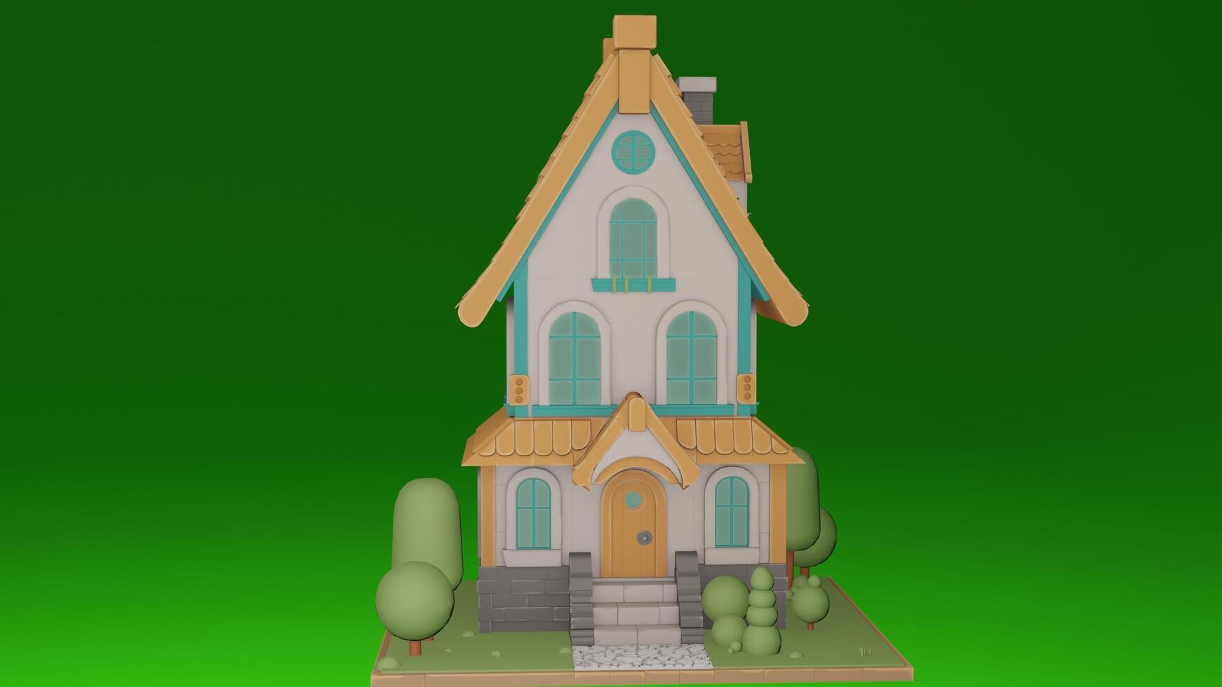 A 3d model of a house with a green background photo
