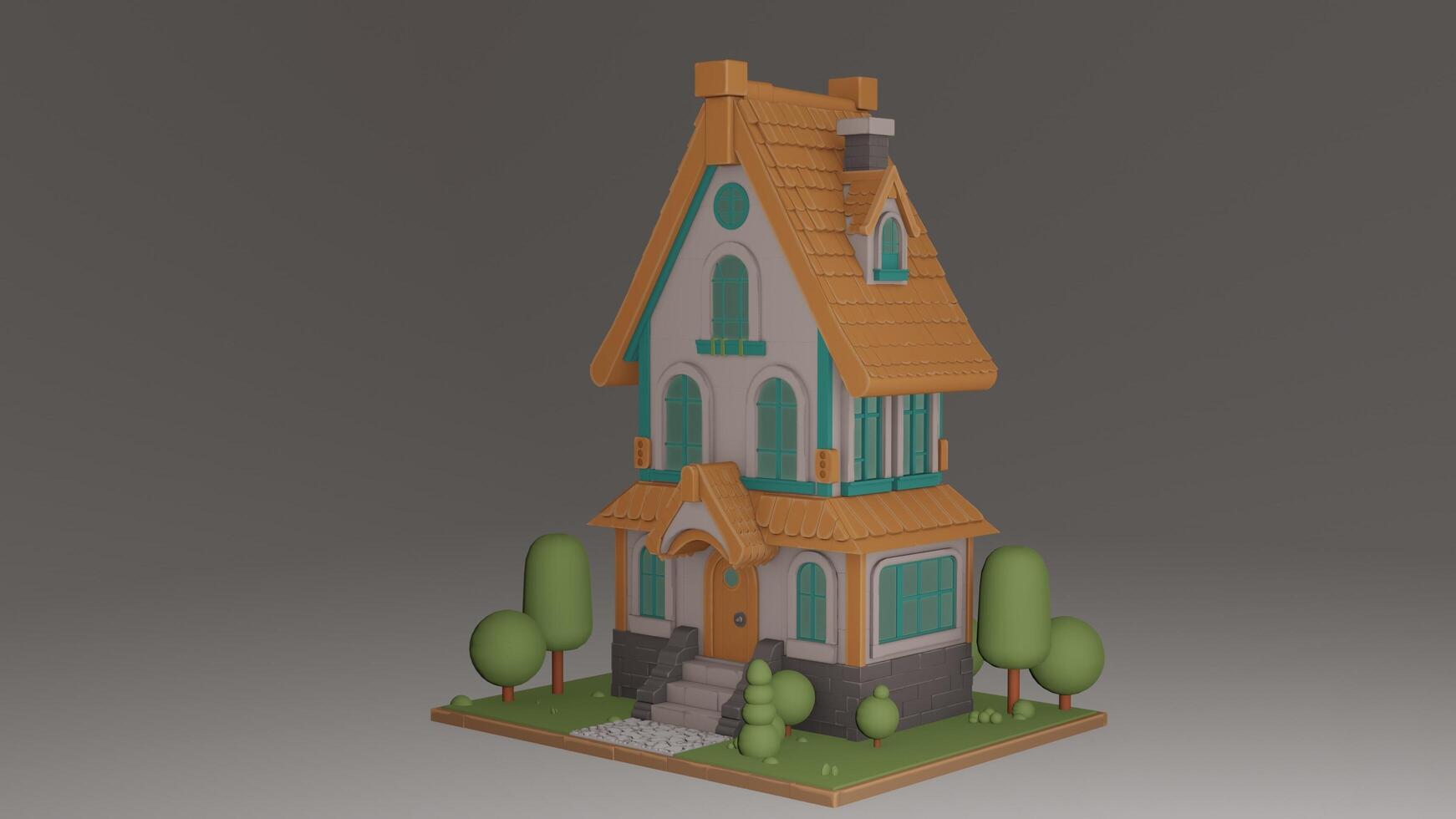 A 3d model of a house with a roof photo