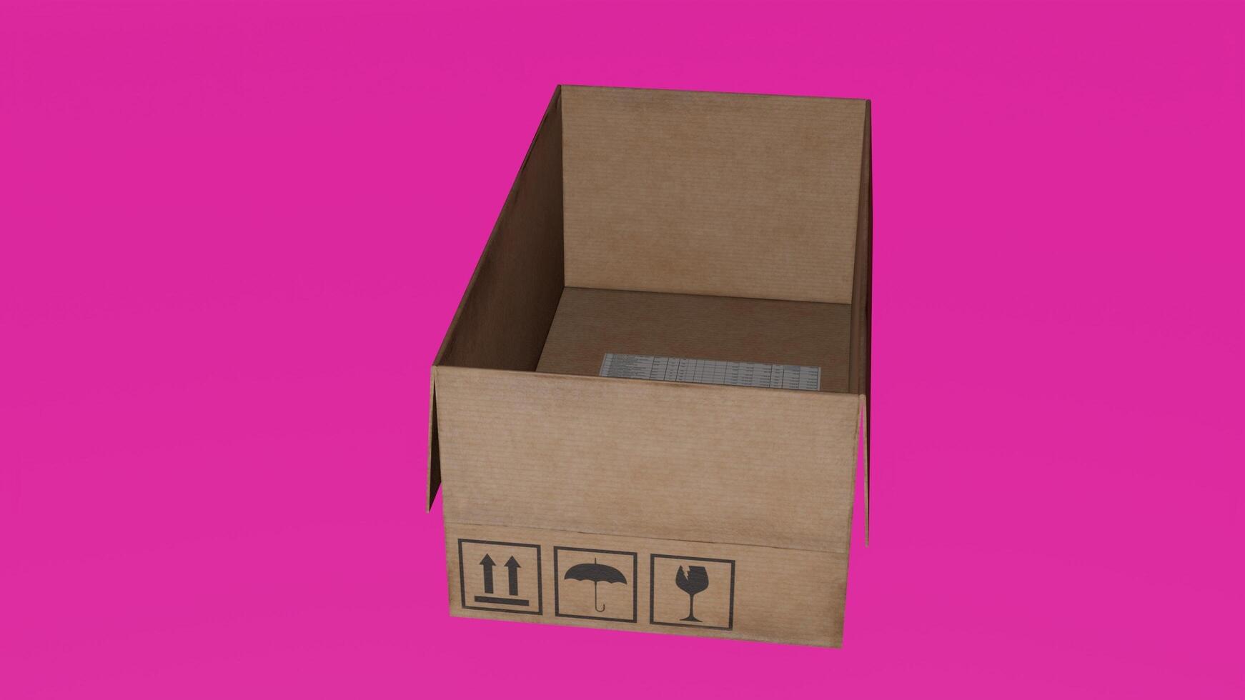 A cardboard box on a pink background photo