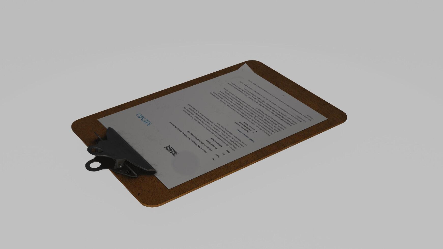 A clipboard with a piece of paper on it photo