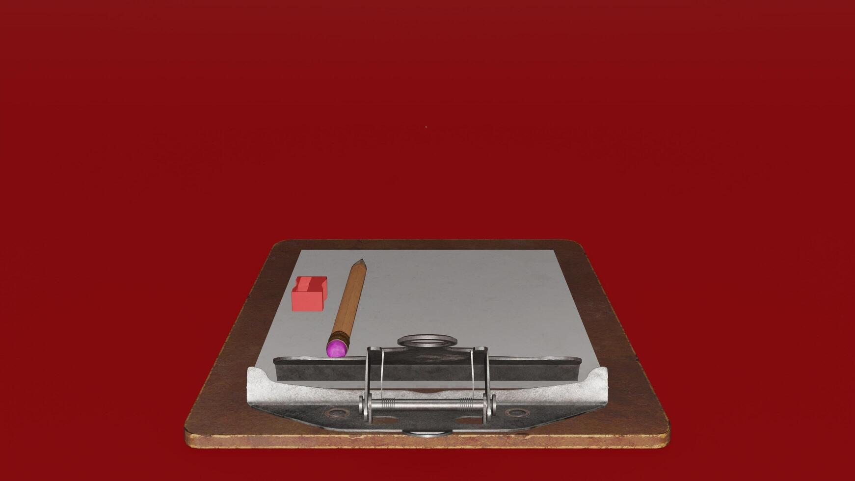 A red background with a clipboard and pencil on it photo