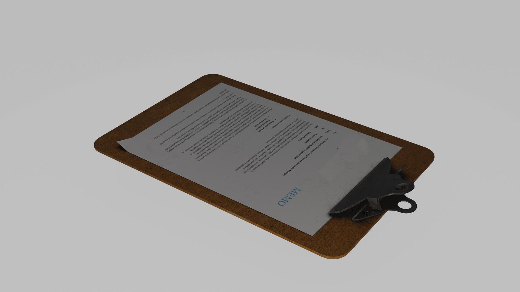 A clipboard with a piece of paper on it photo