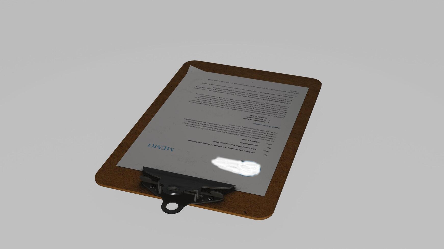 A clipboard with a document on it photo