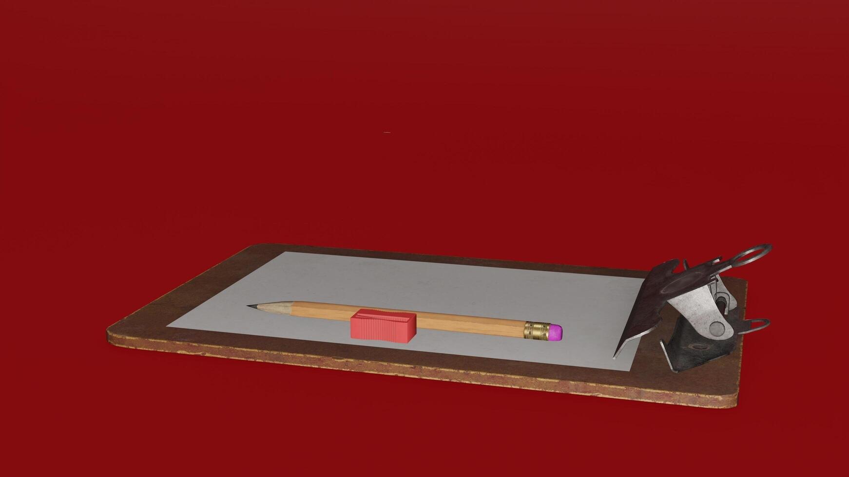 A clipboard with a pen and scissors on it photo