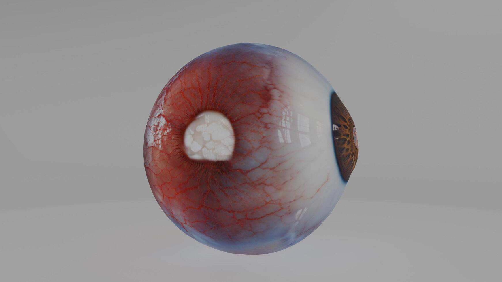 An eye with a red and blue eye on it photo