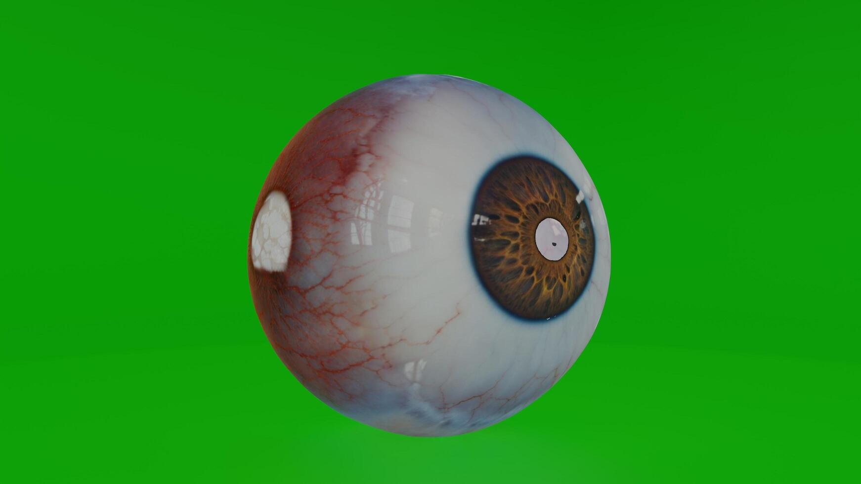 An animated eye on a green screen photo