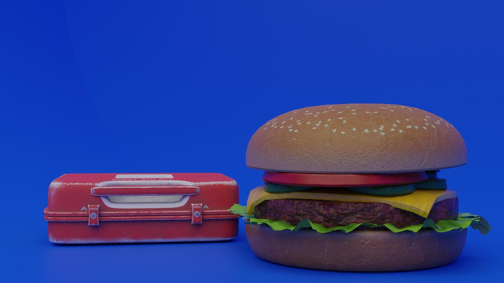 A hamburger and a suitcase on a blue background photo