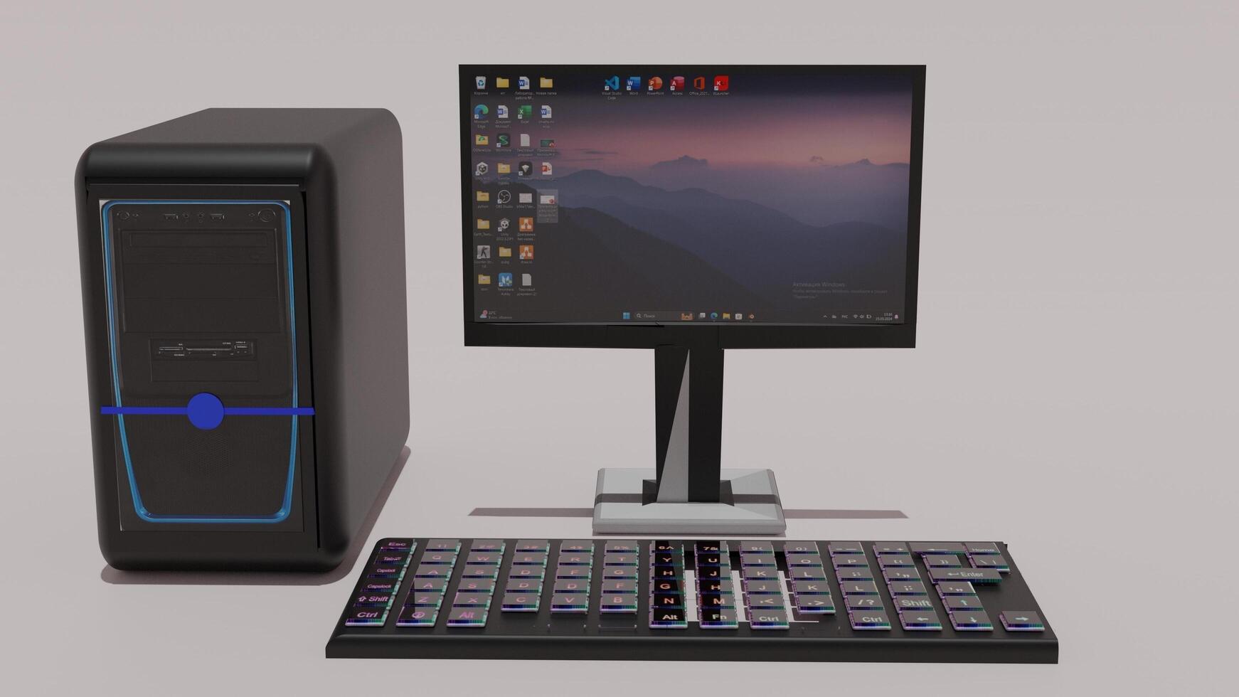 A computer with a keyboard and monitor photo