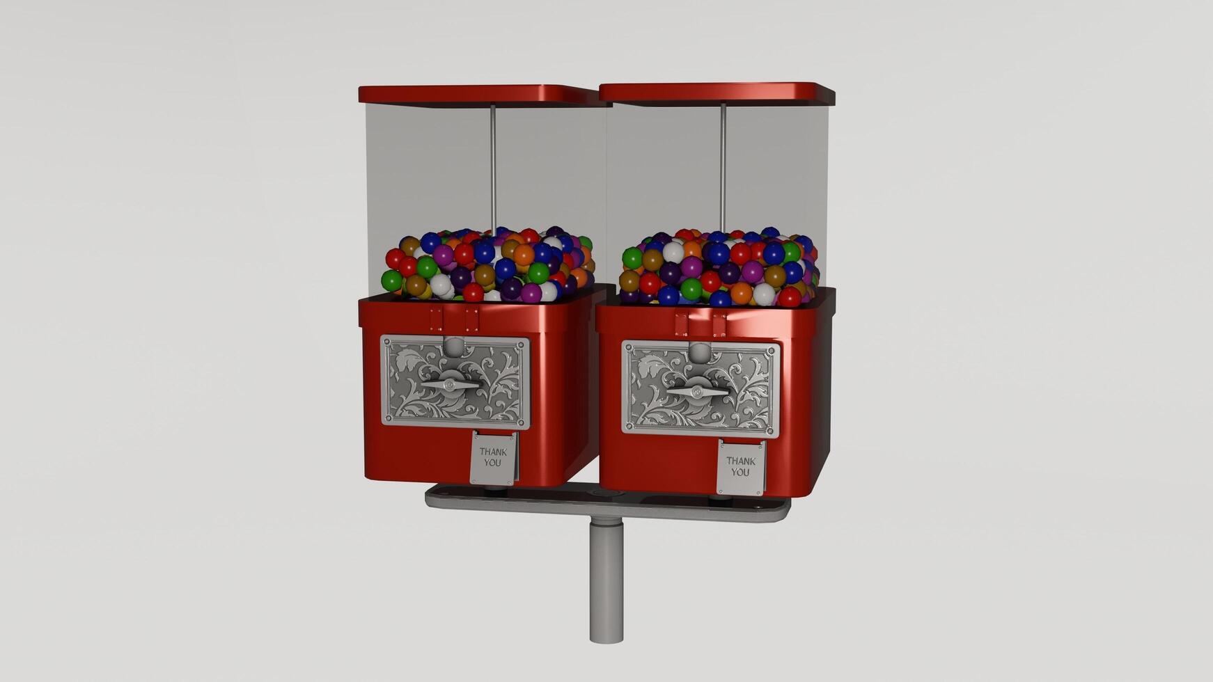 A gumball machine with a red and white design photo