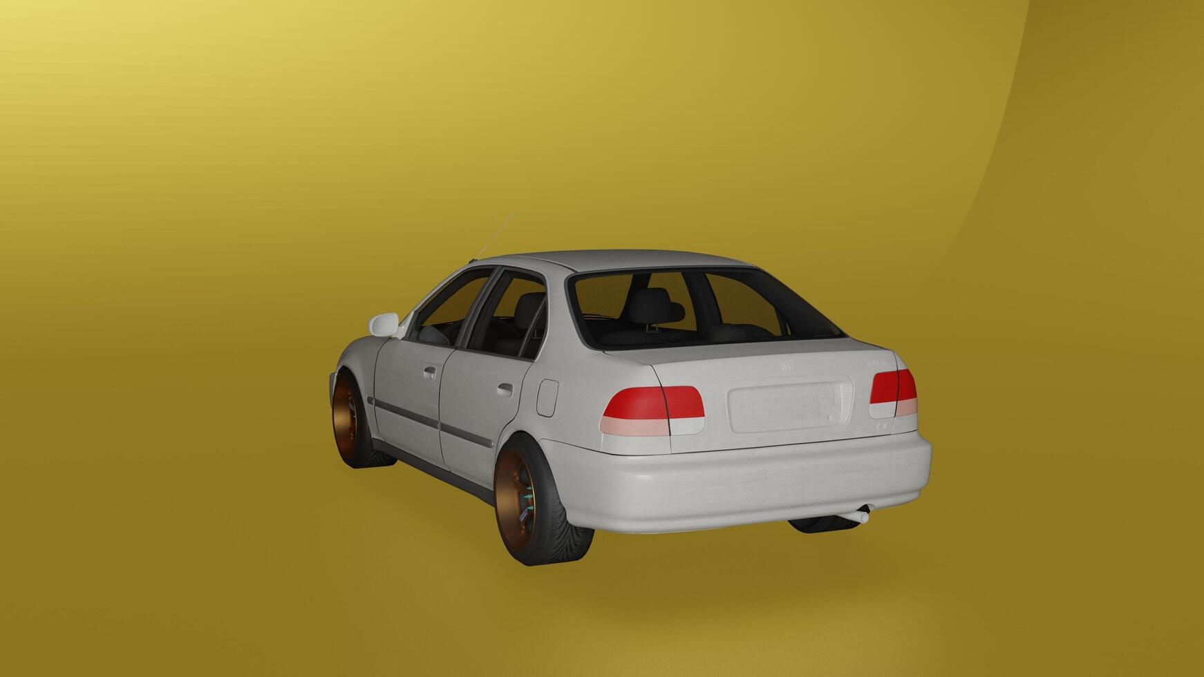 A car is shown in a 3d model photo