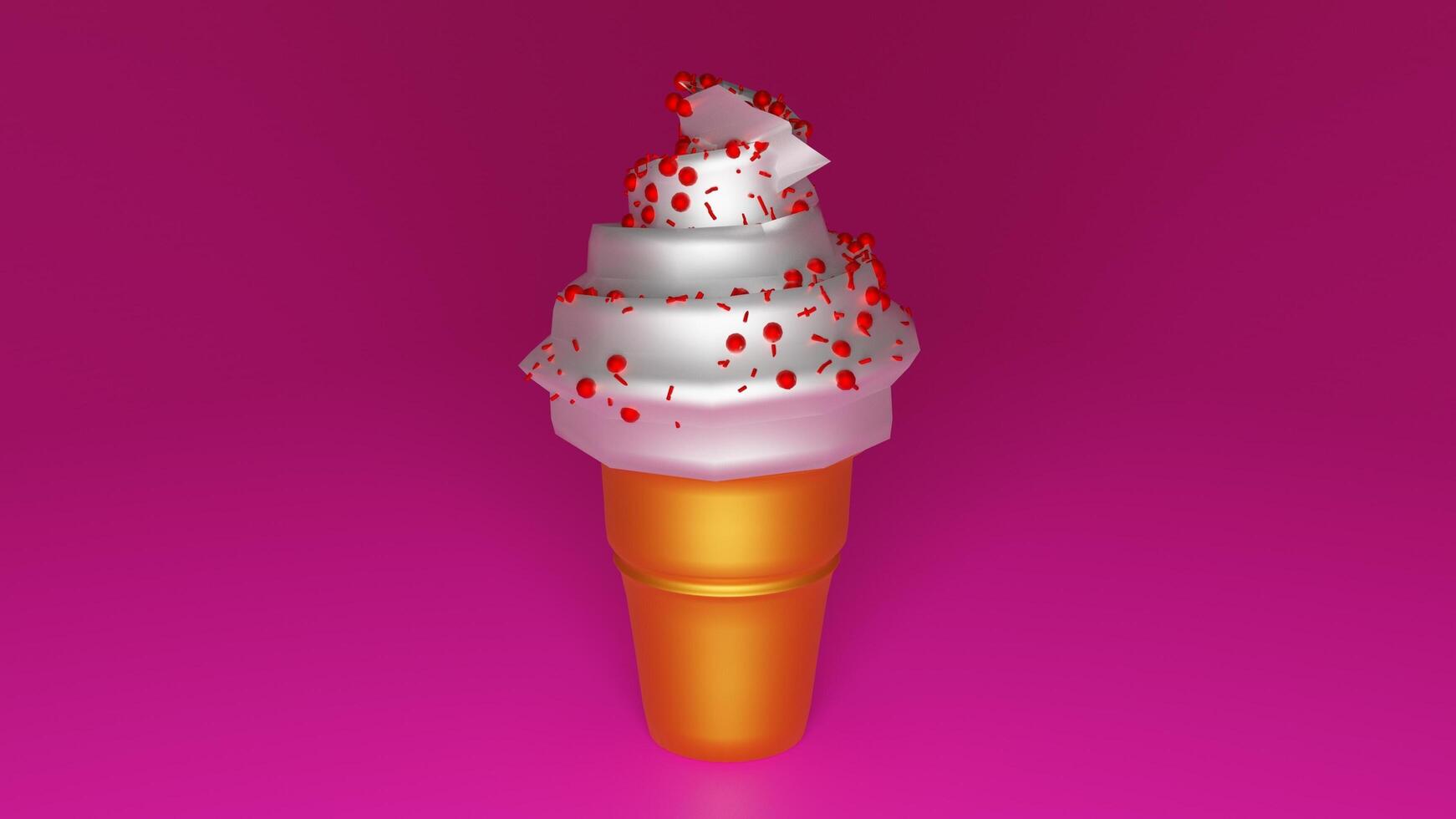 An ice cream cone with blood on it is on a pink background photo