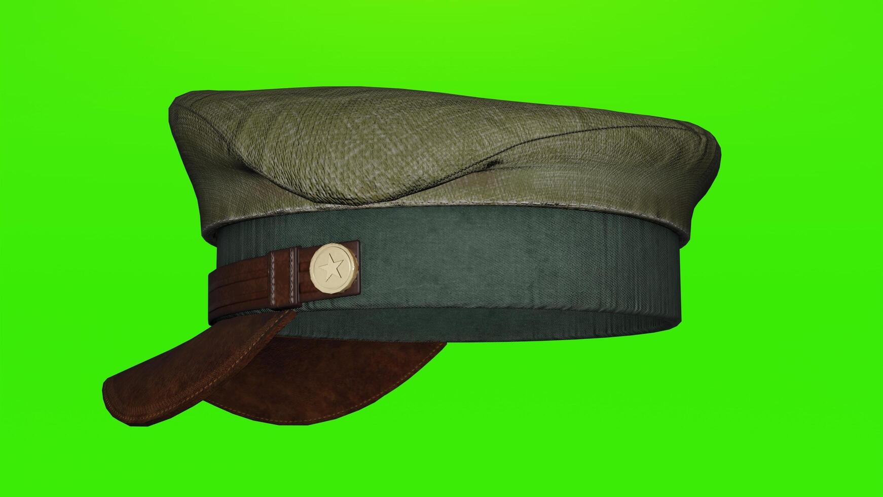 A hat with a leather band and a green background photo