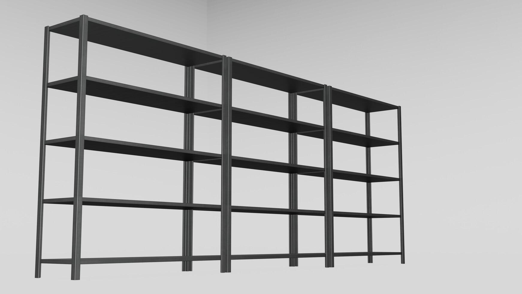A black metal shelf with several shelves on it photo