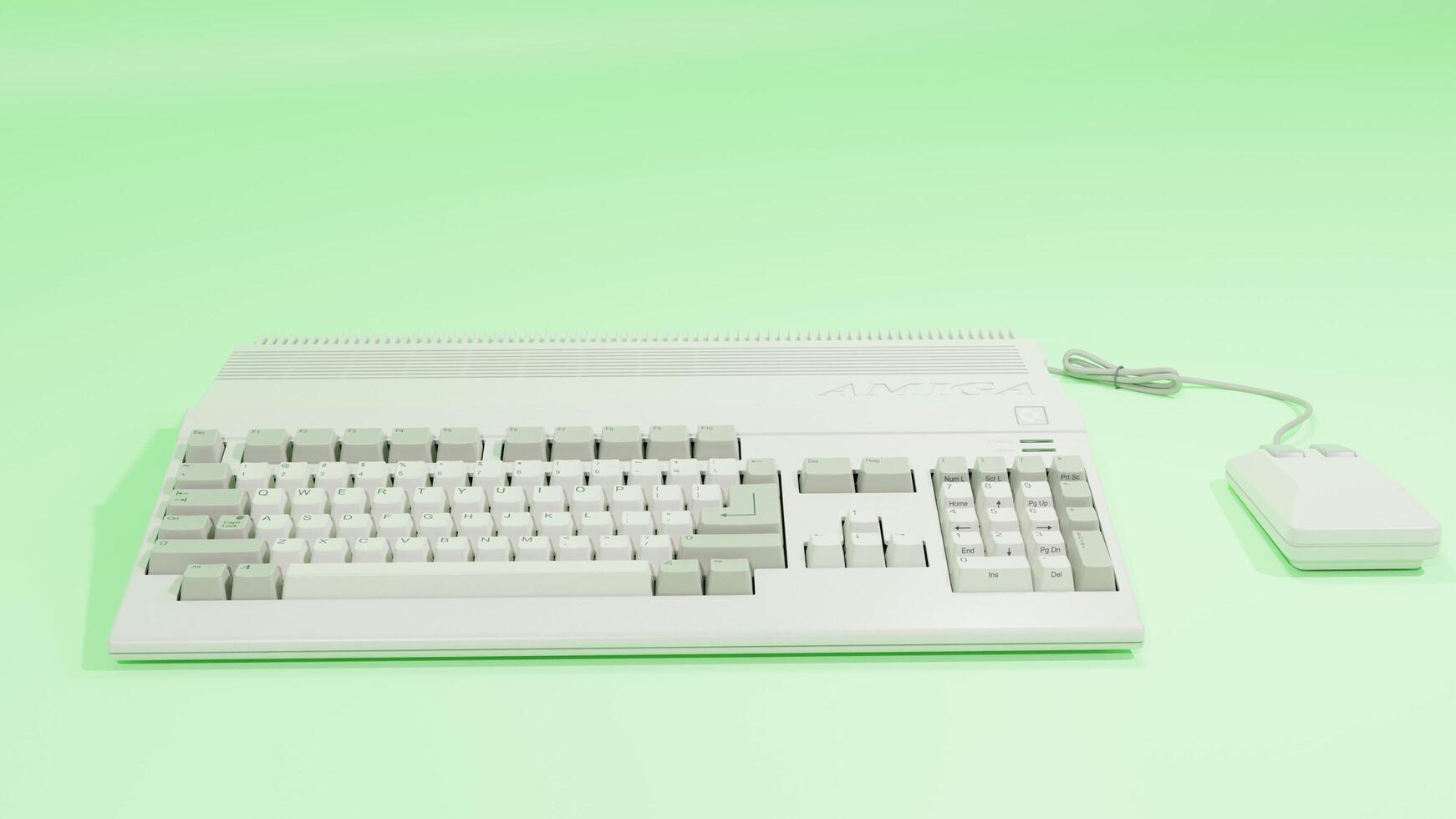 A computer keyboard and mouse on a green background photo