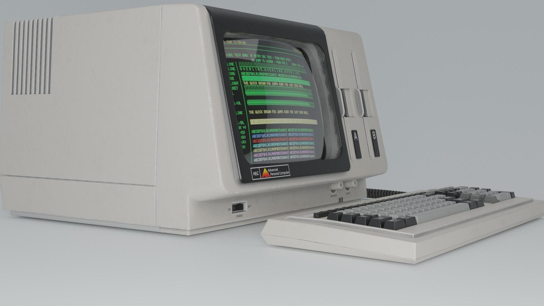 An old computer with a keyboard and mouse photo