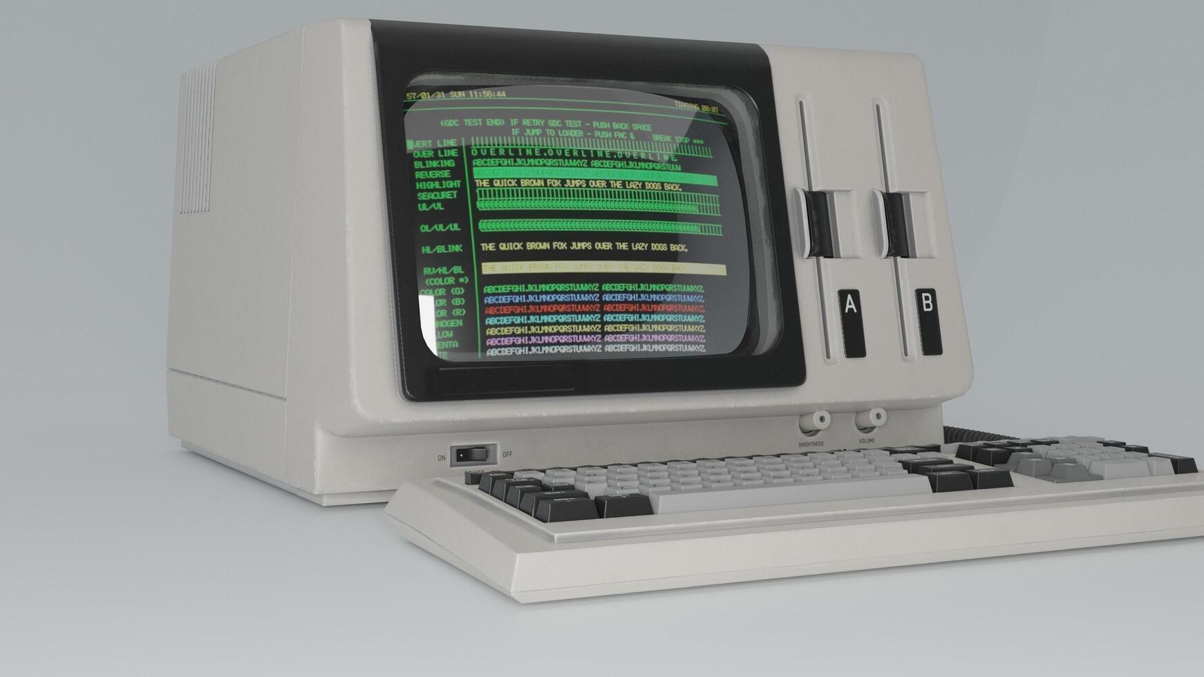An old computer with a keyboard and monitor photo