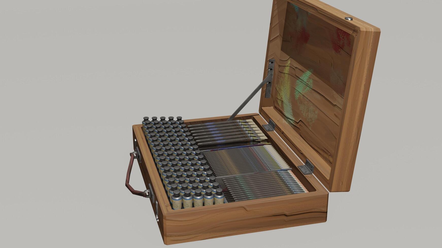 A wooden box with a bunch of keys inside photo