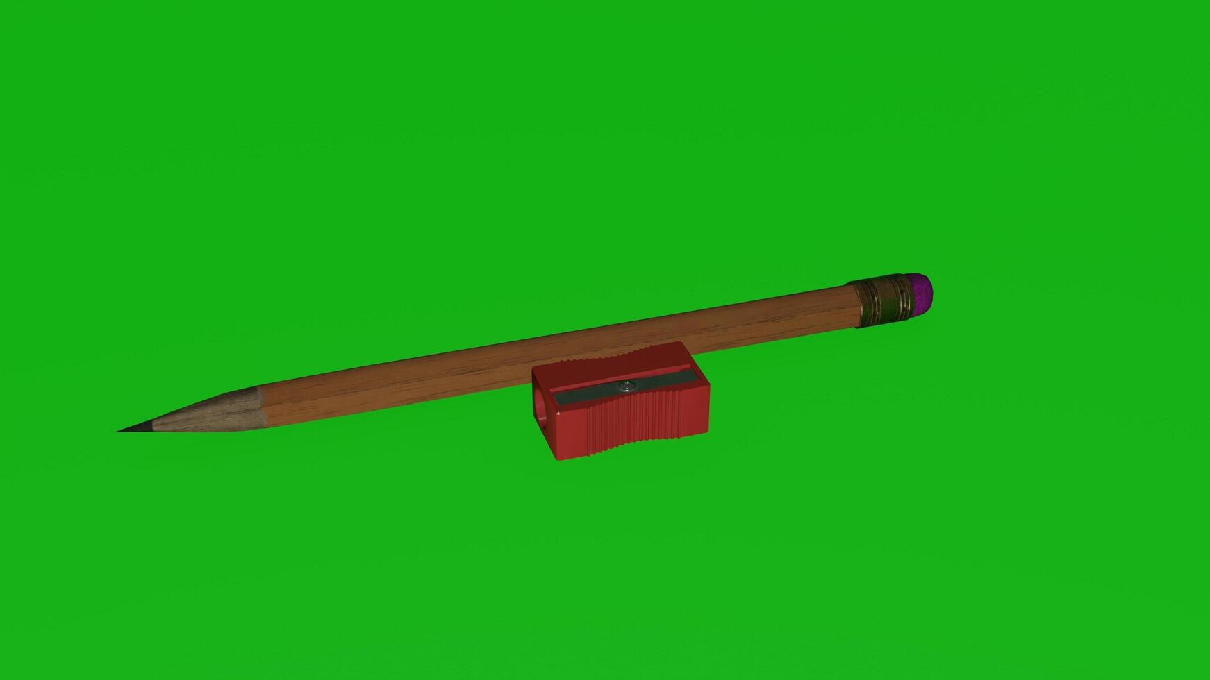 A pencil and a sharpener on a green screen photo