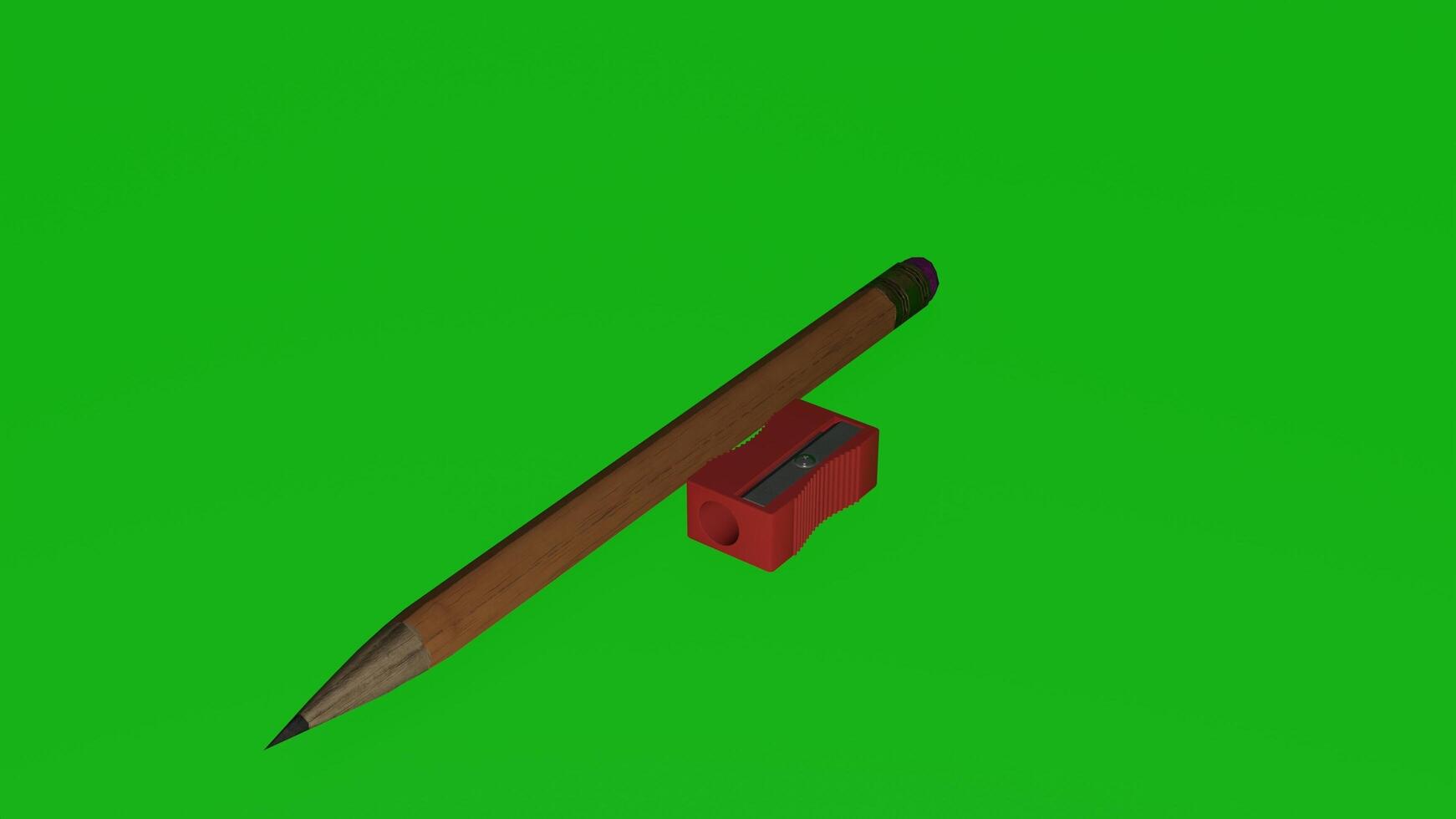 A pencil and a pencil sharpener on a green screen photo