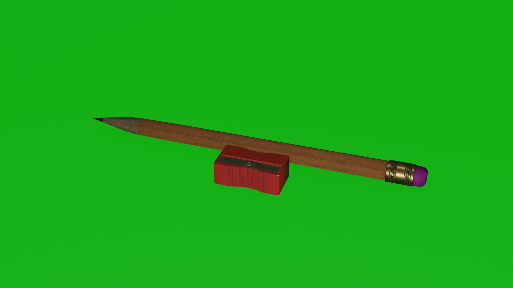 A pencil and a pencil sharpener on a green screen photo