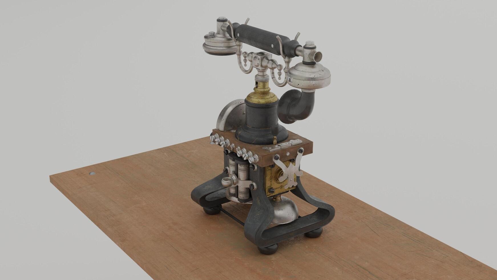 A 3d model of a telephone on a table photo
