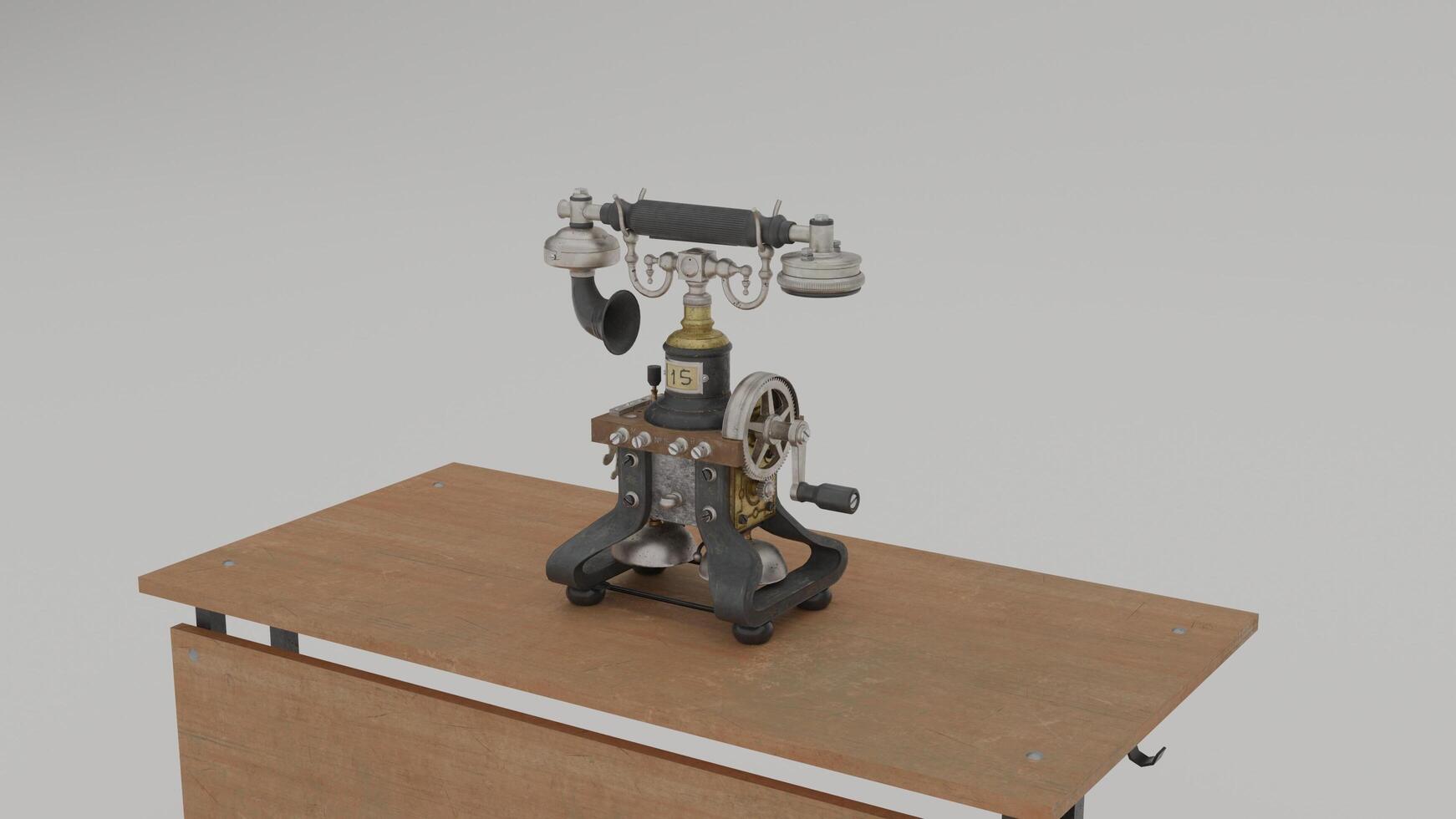 A 3d model of a telephone on a table photo