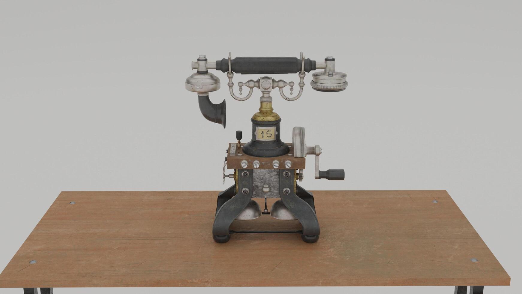 A 3d model of a telephone on a table photo