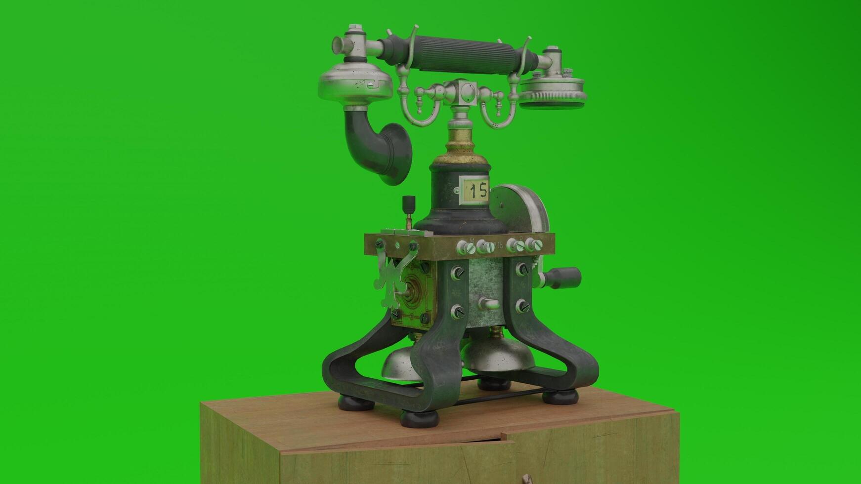 A green screen image of a vintage telephone photo