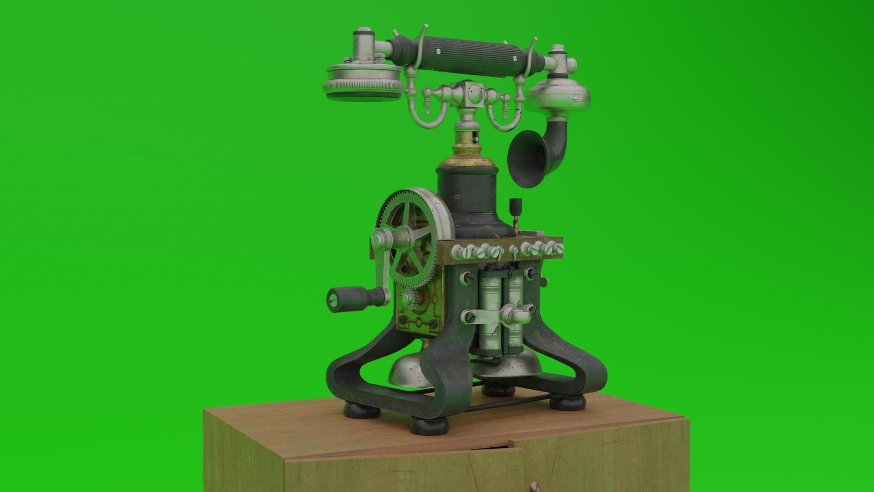 A green screen image of a vintage telephone photo