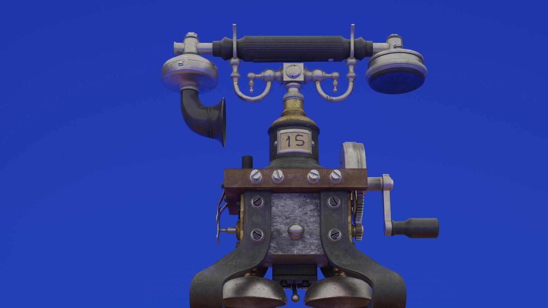 A 3d model of a telephone on a blue background photo