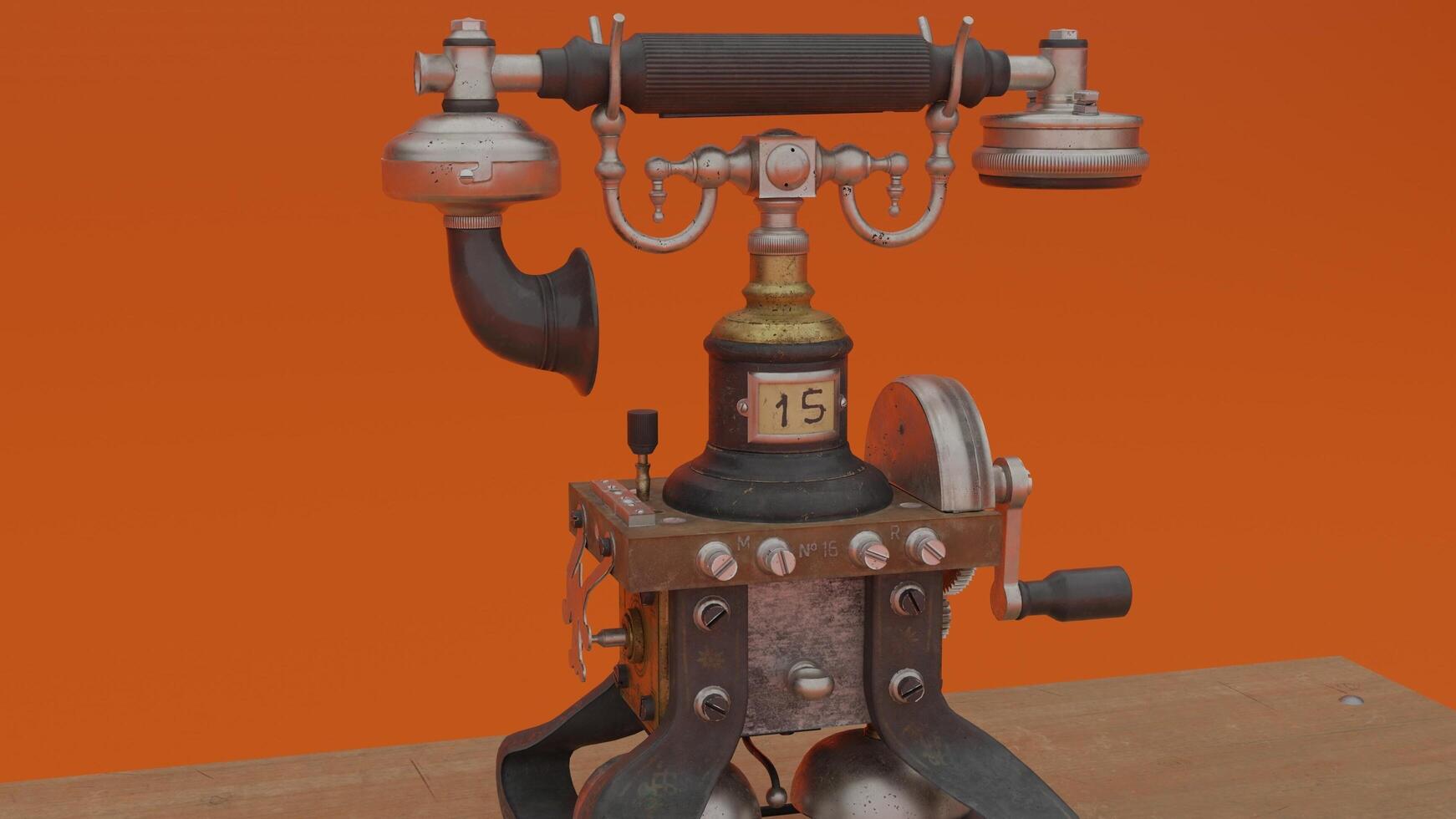 A 3d model of a telephone on a table photo