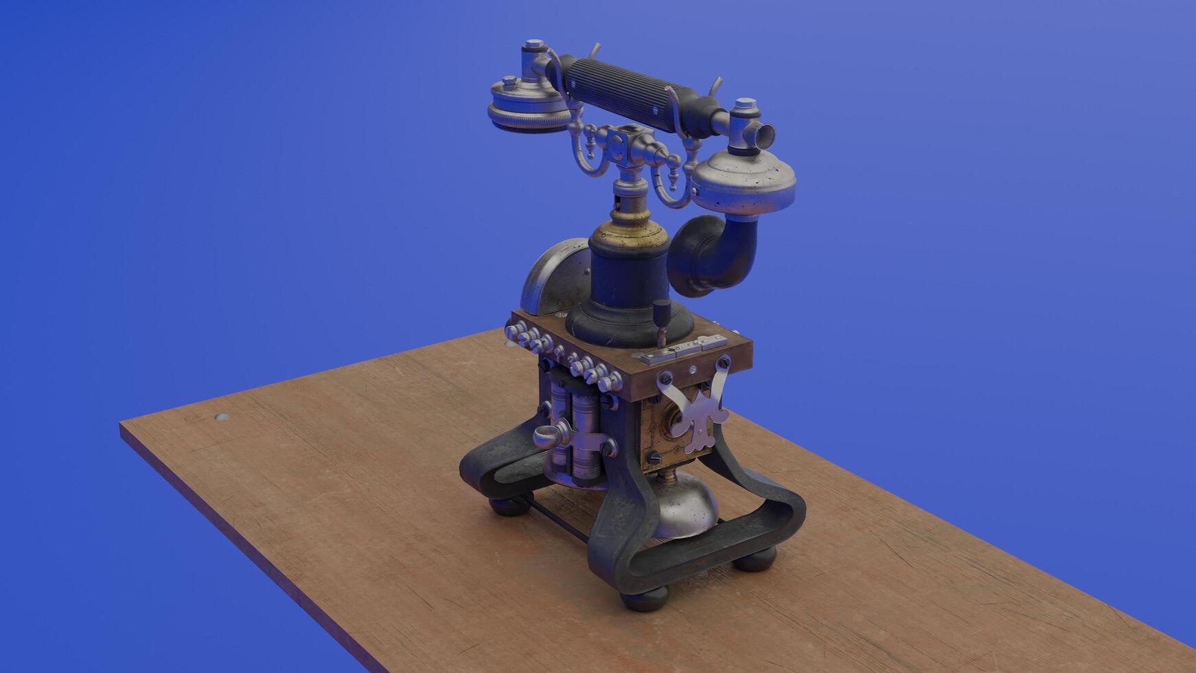 A 3d model of a telephone on a wooden table photo