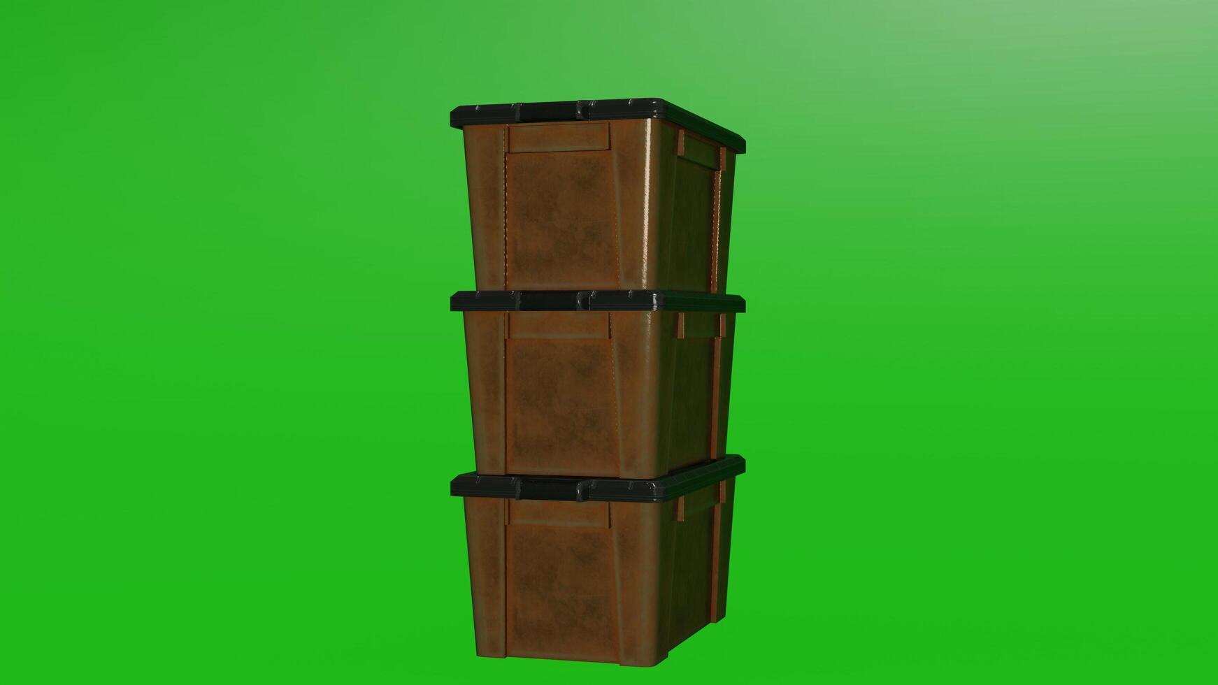 Three brown plastic bins stacked on top of each other photo
