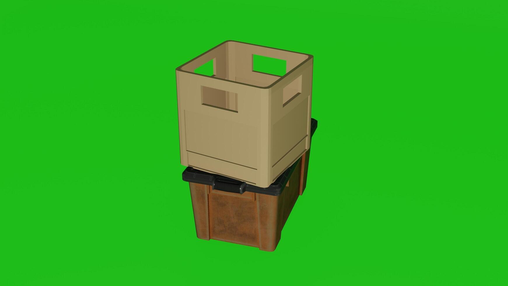 A 3d model of a cardboard box on a green screen photo
